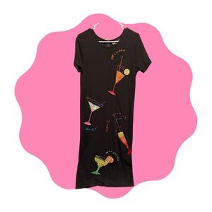 Black Dress with Colorful Cocktail Graphics
